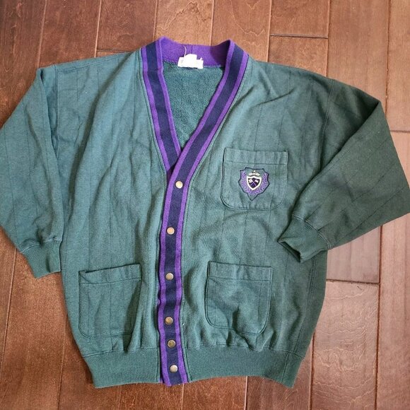 Vintage GAP Sport Green/Purple Academy Cardigan USA School Buttons - Size Small - Picture 2 of 10